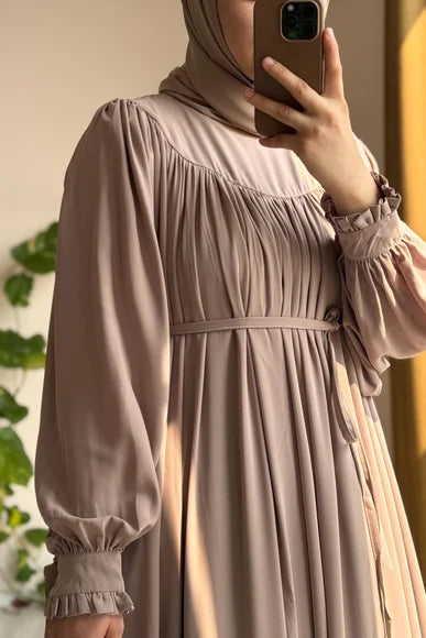 Soft Rosy Beige A-Line Modest Dress