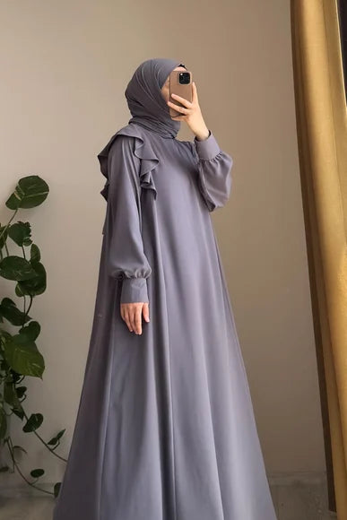 Grey Ruffled Sleeve Dress