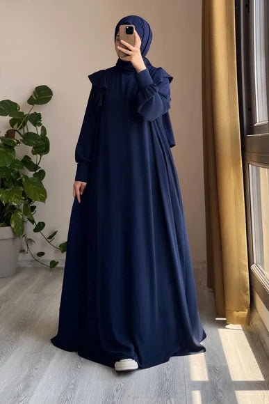 Navy Blue Ruffle Shoulder Dress