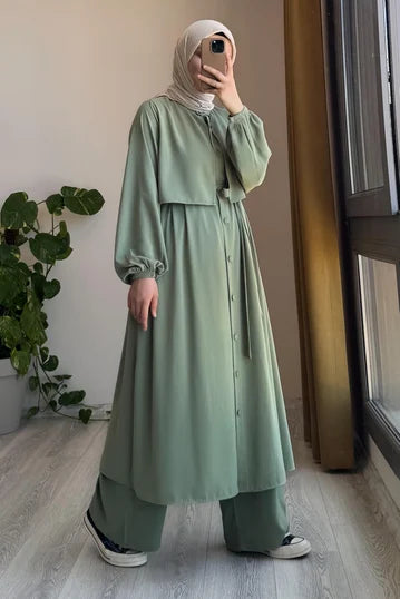 Relaxed Fit Sage Green Modest Suit Set