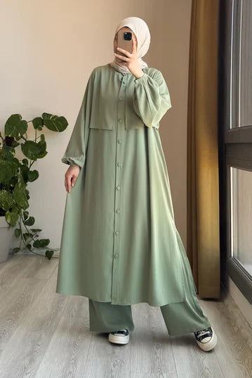 Relaxed Fit Sage Green Modest Suit Set