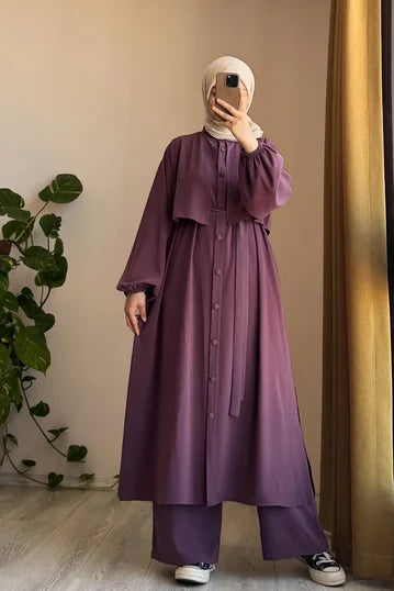 Elegant Mauve Modest Set with Voluminous Sleeves
