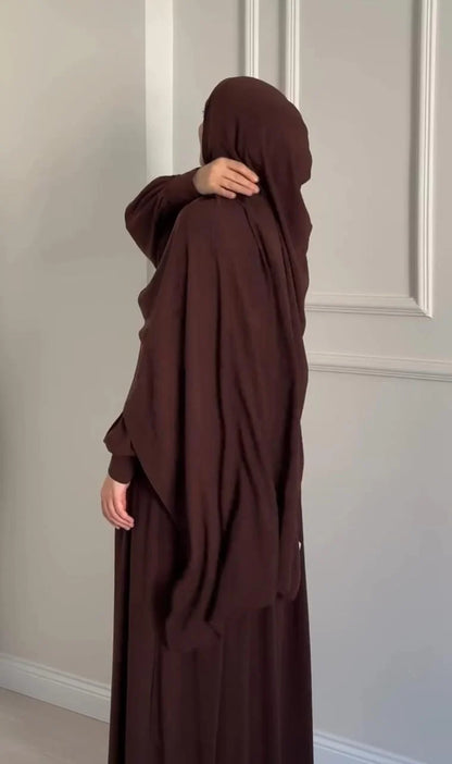 Elegant Chocolate Brown Abaya with Ruched Sleeves