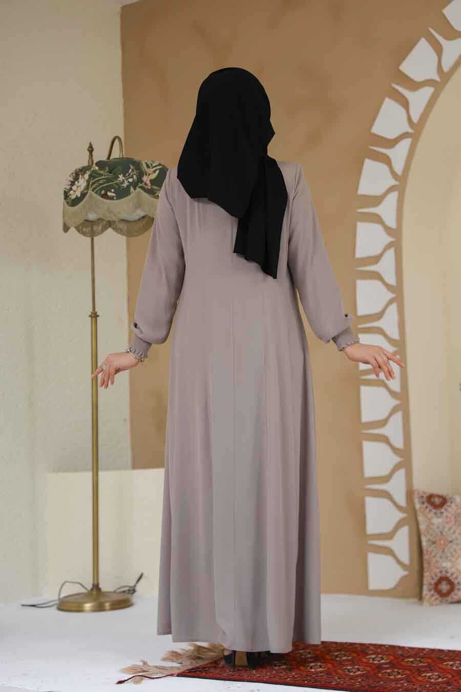 Beige Front-Zip Modest Abaya