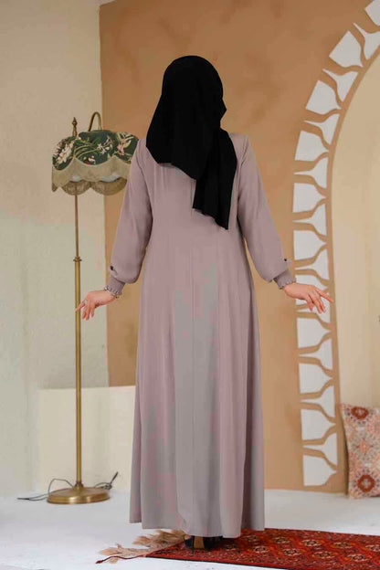 Beige Front-Zip Modest Abaya