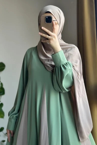 Almond Green & Beige Dilim Garni Dress