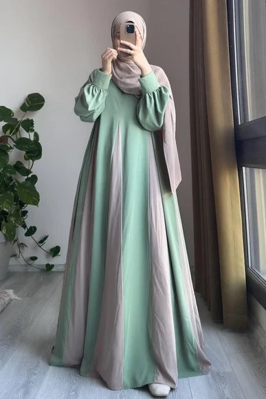 Almond Green & Beige Dilim Garni Dress