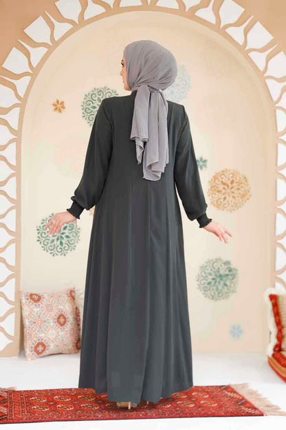 Khaki Front-Zip Modest Abaya