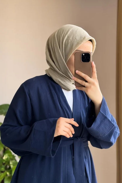 Navy Blue Modest Kimono Set with Belt
