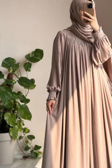 Soft Rosy Beige A-Line Modest Dress