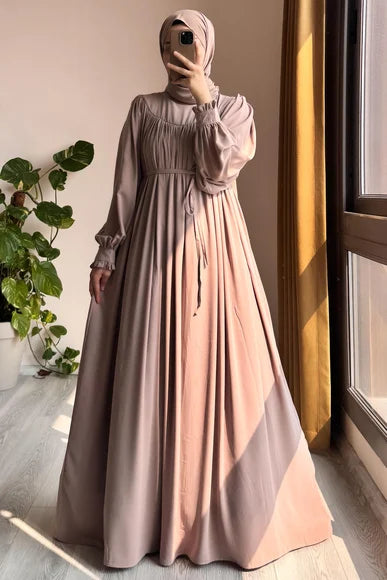 Soft Rosy Beige A-Line Modest Dress