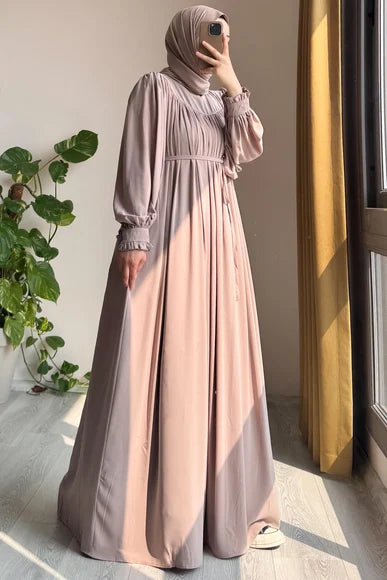 Soft Rosy Beige A-Line Modest Dress