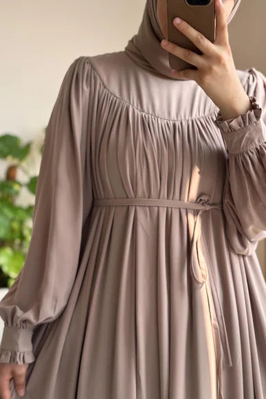 Soft Rosy Beige A-Line Modest Dress