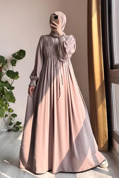 Soft Rosy Beige A-Line Modest Dress