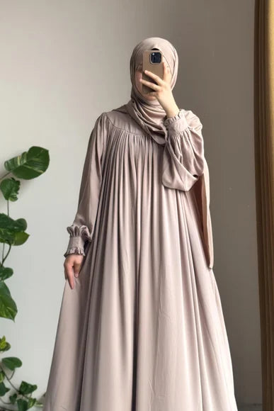 Soft Rosy Beige A-Line Modest Dress