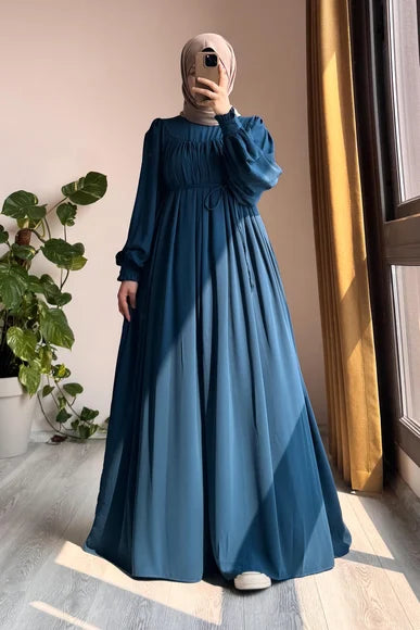 Petrol Blue A-Line Modest Dress
