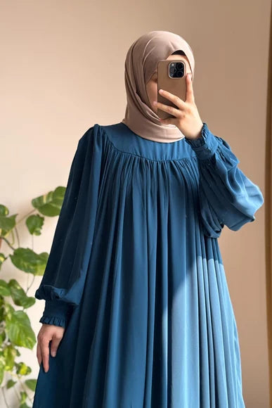 Petrol Blue A-Line Modest Dress