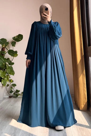 Petrol Blue A-Line Modest Dress