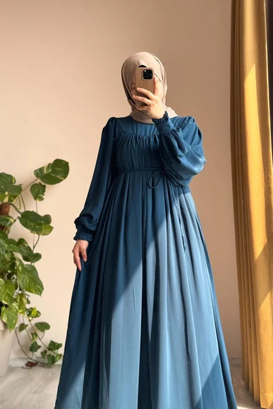 Petrol Blue A-Line Modest Dress