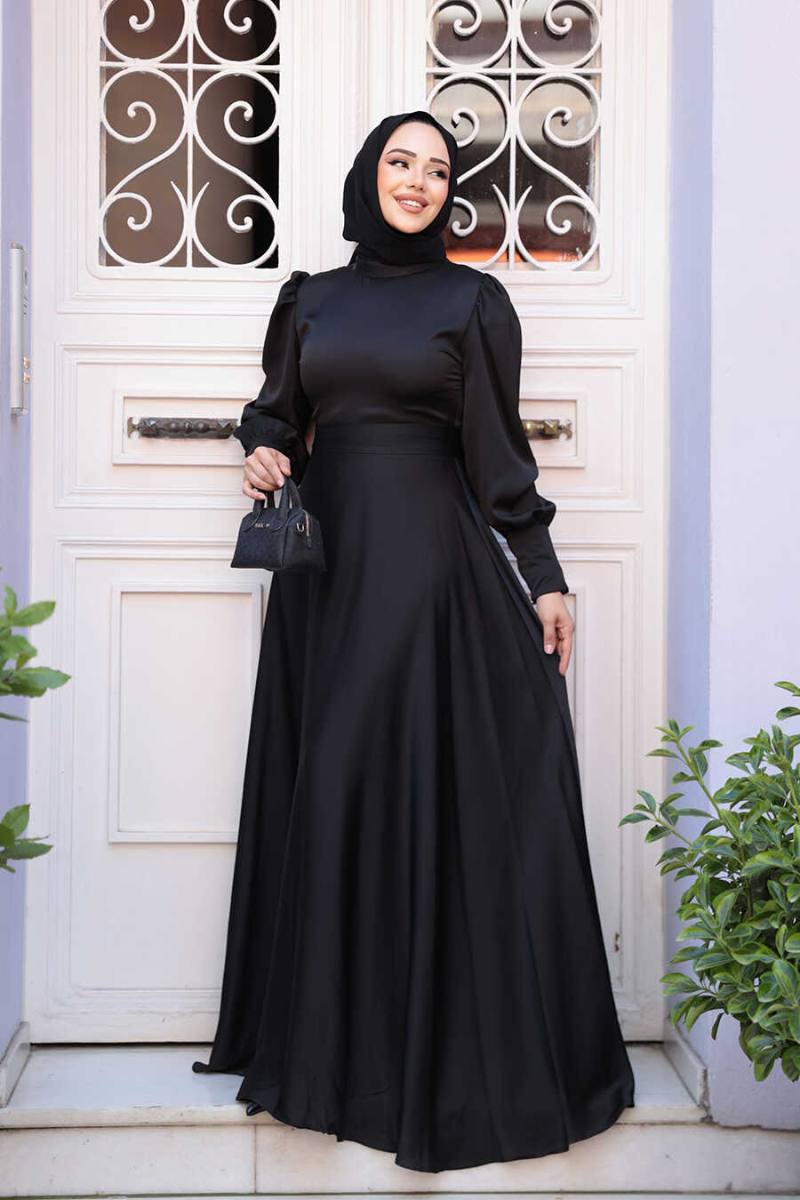 Chic Black Satin Modest Bridesmaid Dress
