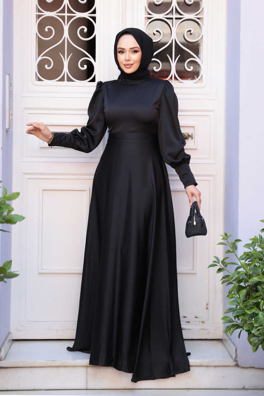 Chic Black Satin Modest Bridesmaid Dress