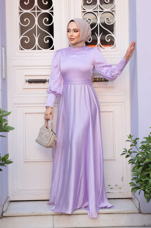 Lila Satin Bridesmaid Dress for Modesty