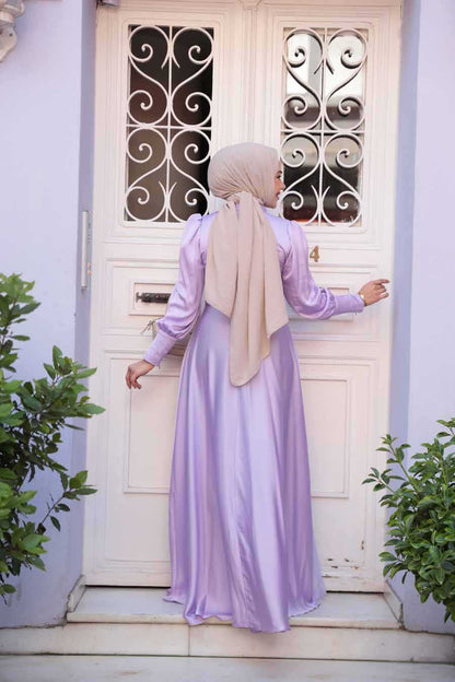 Lila Satin Bridesmaid Dress for Modesty