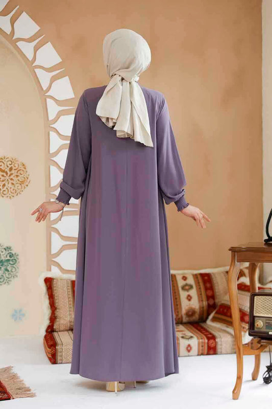Lila Front-Zip Turkish Abaya