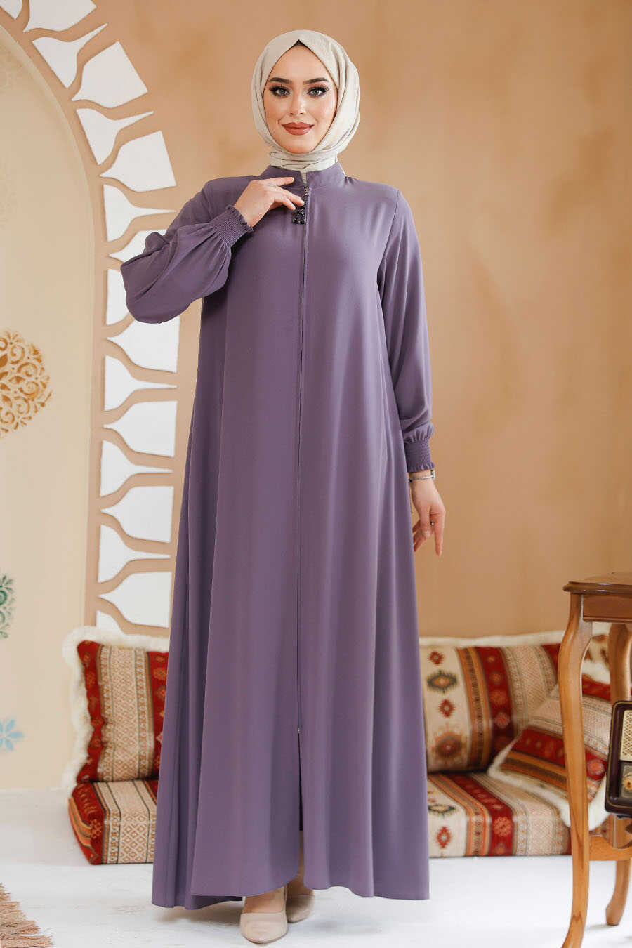 Lila Front-Zip Turkish Abaya