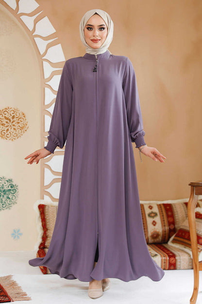 Lila Front-Zip Turkish Abaya