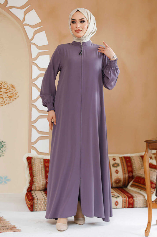 Lila Front-Zip Turkish Abaya