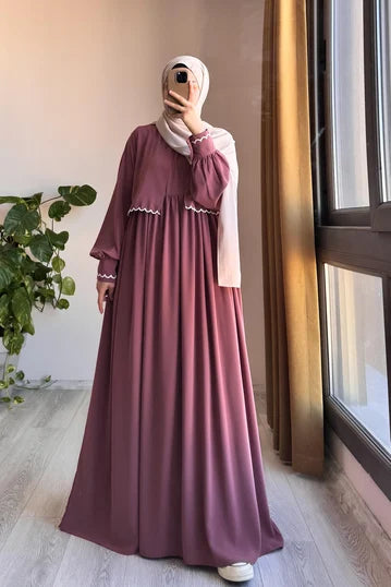 Embroidered Rosewood Modest Set with Jacket
