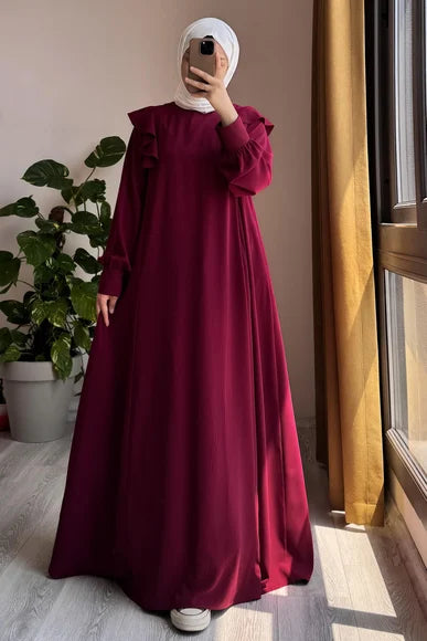 Burgundy Ruffle Detail Midi Dress