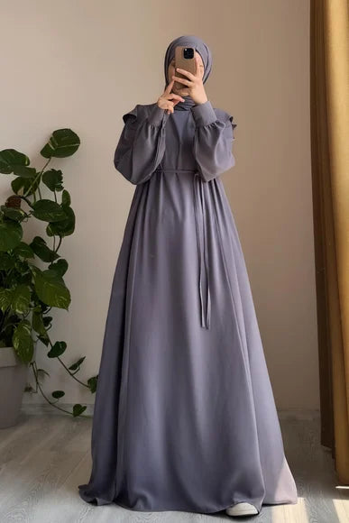 Grey Ruffled Sleeve Dress