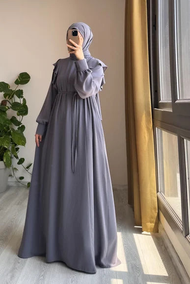 Grey Ruffled Sleeve Dress