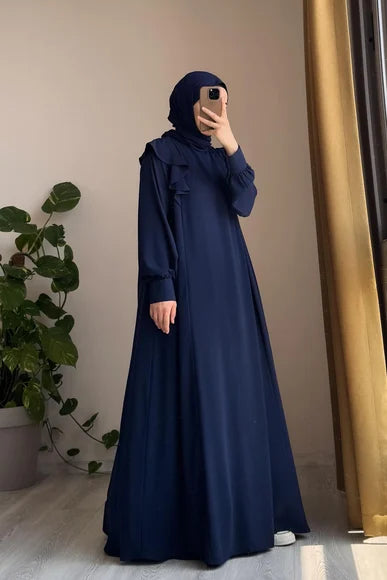 Navy Blue Ruffle Shoulder Dress