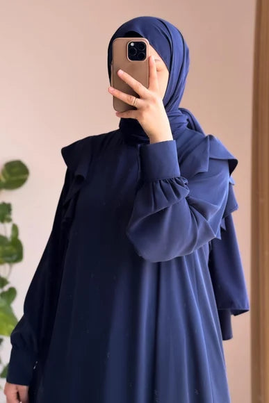 Navy Blue Ruffle Shoulder Dress