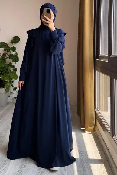 Navy Blue Ruffle Shoulder Dress