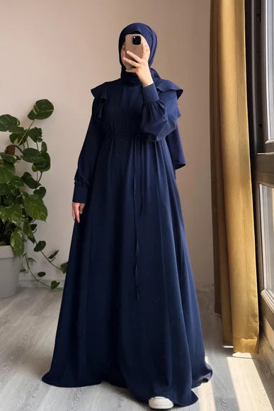 Navy Blue Ruffle Shoulder Dress