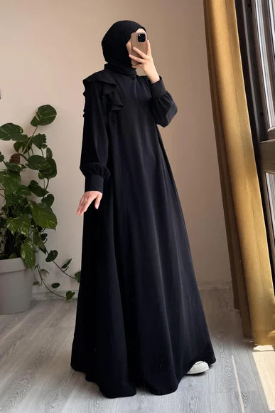 Classic Black Ruffle Trim Dress