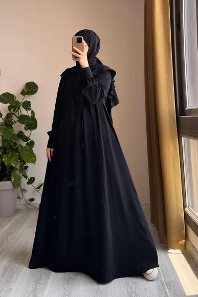 Classic Black Ruffle Trim Dress