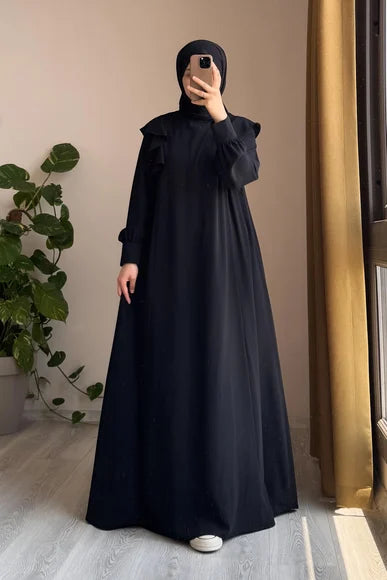 Classic Black Ruffle Trim Dress