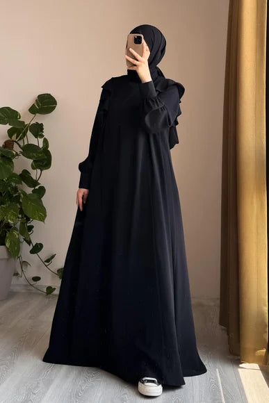 Classic Black Ruffle Trim Dress