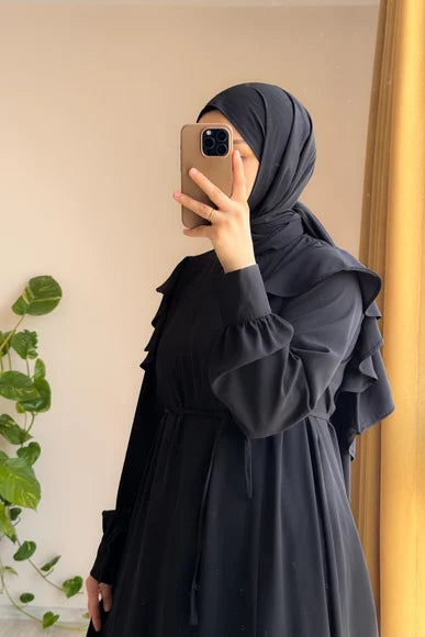 Classic Black Ruffle Trim Dress