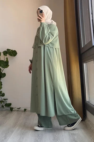 Relaxed Fit Sage Green Modest Suit Set