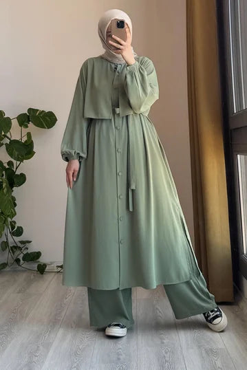 Relaxed Fit Sage Green Modest Suit Set