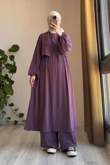Elegant Mauve Modest Set with Voluminous Sleeves