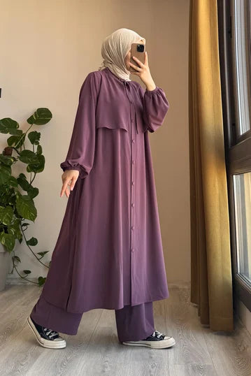 Elegant Mauve Modest Set with Voluminous Sleeves