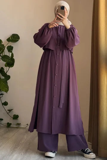 Elegant Mauve Modest Set with Voluminous Sleeves