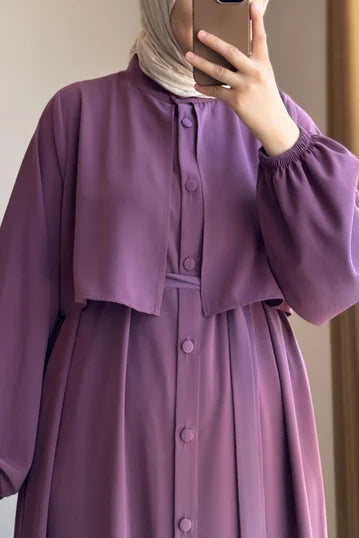 Elegant Mauve Modest Set with Voluminous Sleeves